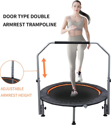 Folding Mini Fitness Trampoline With Adjustable Handles